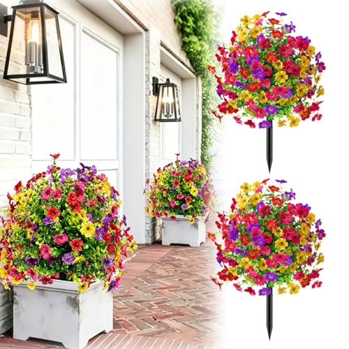 Fuzwiqel Low Maintenance Silk Petunias, Identical 2 Pack Fake Violets
