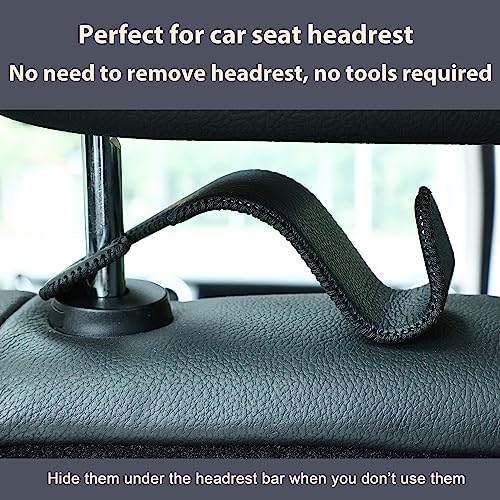 Amooca Car Seat Headrest Hook Universal Vehicle Storage Hanger Leather with Metal Car Seat Back Organizer for Handbag Purse Coat Black 2 Pack - Thumbnail 5