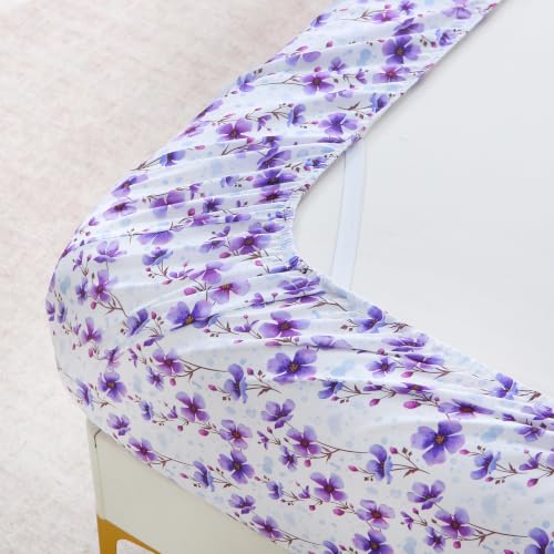 Image of Mooreeke Cozy Floral Microfiber Printed Queen Sheet Set - Soft & Breathable Purple Floral Bed Sheets with Deep Pocket - Non-Slip Fitted Design - Purple Flowers Pattern - Queen