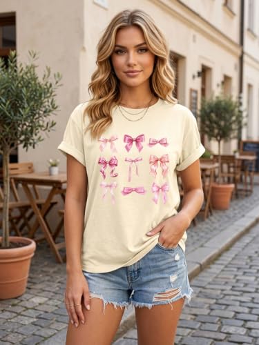 Image of Bow Leopard Shirt for Women Cheetah T-Shirts for Women Bow Graphic Tees Short Sleeve Aesthetic Tee Top