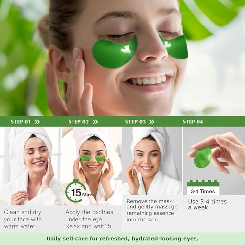 Image of Enaskin Naturals Under Eye Patches for Women and Men: 30 Pairs Green Tea Eye Masks with Caffeine, Collagen & Hyaluronic Acid - Cooling Hydrogel Eye Gels for Refreshed-Looking Skin (Green Tea)