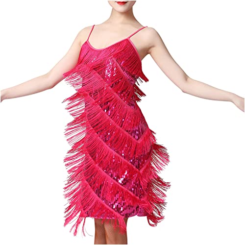 20er Jahre Kleid Damen Gatsby Pailletten Fransenkleid Spaghettiträger Sexy Kurz Latein Tanzkleid 1920er Abendklied Cocktailkleid Damen Abschlussball...