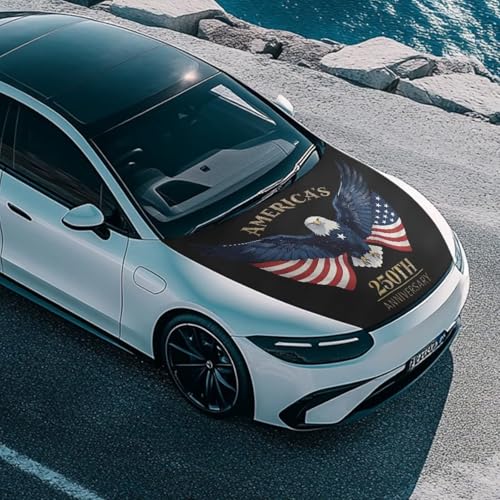 Image of Eagle Car Hood Cover 250th Anniversary American Flag Car Hood Cover Banner for Women Men Car Bonnet Banner 4th of July Auto Accessories Decor
