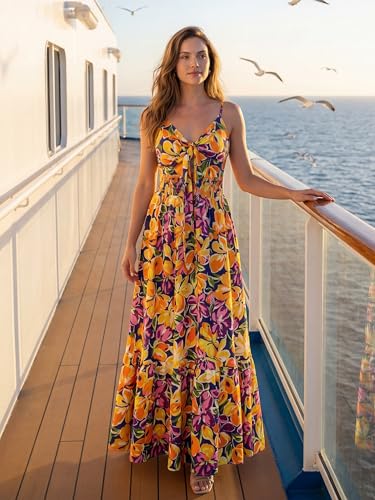 GRACE KARIN Womens Summer Floral Maxi Dresses 2026 Long Flowy Boho Dress Beach Vacation Sundresses Casual Clothes with Pocket Yellow Purple Flower 2XL — view 3