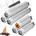Gisafai 6 Pcs Pellet Smoker Tube 12 Inch 6 Inch Stainless Steel BBQ Wood Pellet Tube Smoker with Brush and 2 Hooks Pellet Smoker Box Pellet Grill Accessories for Grill or Smoker, Hot or Cold Smoking