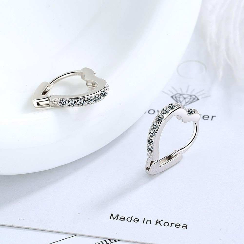 YooAi Huggie Hoop Earrings for Women Tiny Love Stud Earring Cubic Zirconia Cuff Earrings Silver, Silver,Black - Image 5