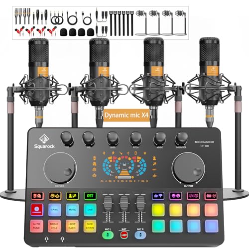 Podcast Equipment Bundle for 4, All-in-One Audio Mixer with Dynamic Micophones Noise Reduction for Live Streaming/Recording/Singing，PC,Smartphone，TikTok M100 3rd