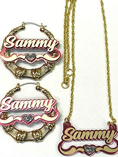 MIRROR MANIA Personalized Matching Necklace and Earrings Set Script Name Plate Custom Swirls Name Nameplate Name Laser Cut, Diamond Look, Made To Order Any Name - Dazzling and Stunning!4