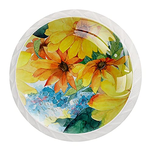 Boutons de commode aquarelle jaune pour une cuisine lumineuse