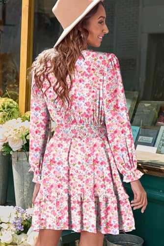 Image of Dokotoo Womens Casual Spring Fall 2025 Deep V Neck Knotted Tiered Chiffon Elegant Mini Short Swing Skater Dresses