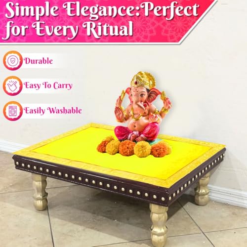 Image of Bhakti Lehar (14 x 26 Inch) Plain Yellow Velvet Pooja Aasan for God Idol /Chowki Aasan Kapda Cloth for Temple Shelf Home Mandir, Ganesh Baithak and God Idol Sitting - Pack of 2