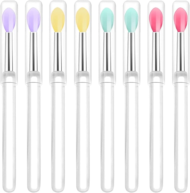 Pincéis de silicone para lábios LORMAY com cabos transparentes e tampas, pacote com 8