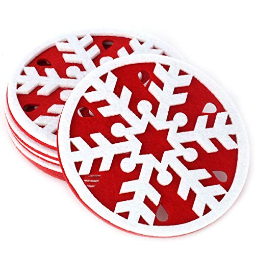 Christmas Decorations Coaster Red Snowflake Holiday Drink Table Accessory Festive Gift Coasters Home Decor, 6 pcs