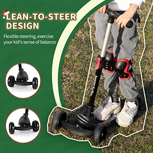 Image of besrey 3 Wheel Scooter for Kids Ages 3-10 with 4 Adjustable Height | LED Light Wheels, Foldable Toddler Scooter, Extra Deck, Lean-to-Steer Design, Sturdy and Safe