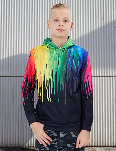 Funnycokid Boys Hoodies Size 8-10 Kids Rainbow Sweatshirts Unisex Novelty Paint Melting Drip Hooded Colorful Inks Girls Cool 3D Print Pullover Casual Fleece Top With Pockets 8-10 Years #TOP1