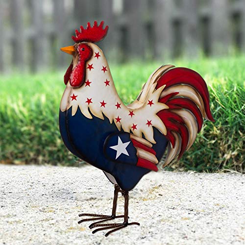 Glitzhome Jk85321 Metal Patriotic Rooster Statue Chicken Garden Figurine Sculpture For Outdoor Patio Yard Decoration, 21" H #TOP25