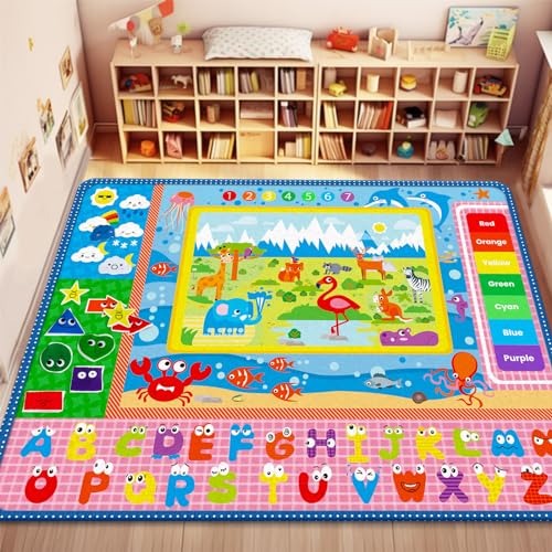 Image of Baby Play Mat, Large Baby Floor Mat Playmat, Double Layer Cotton and Thickening Soft Non-Toxic Tummy Time Playmat for Babies,Weather Shapes Bean Bags Matching PlayMat