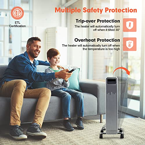PETSITE Oil Filled Radiator Heater, 1500W Space Heater with 3 Heating Modes, Tip Over & Overheat Protection, Electric Oil Heater for Home Office Hotel, ETL Certification, Black - Thumbnail 3