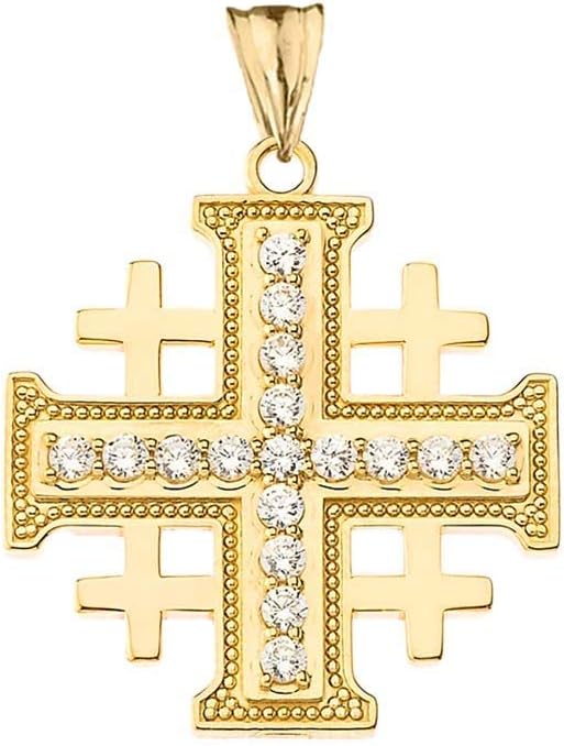 Religious Jewelry Fine 14k Yellow Gold Diamond Jerusalem Cross Pendant
