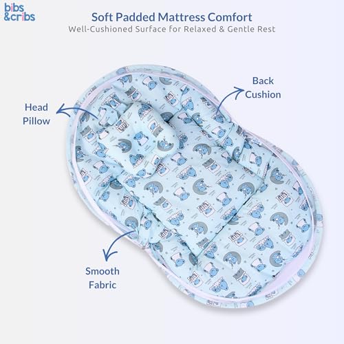 Image of Bibs & cribs Baby Bedding Set for New Born Mosquito Net for Newborn Infant 0 to 12 Months Soft Travel Sleeping Baby Bed Mattress with Pillow Portable Baby Nest for Boys and Girls