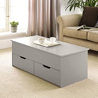 Home Source Coffee Table with Lift Up Top and 2 Large Storage Drawers Bruges, Grey, Wooden