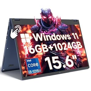 THEYETI Laptop convertible 2 en 1 de 15.6 pulgadas (16 GB de RAM, 1 TB SSD), procesador i3-1215U de 6 núcleos (hasta 4.4 GHz), pantalla táctil FHD IPS 360° para estudiantes y negocios, USB 3.0, tipo C