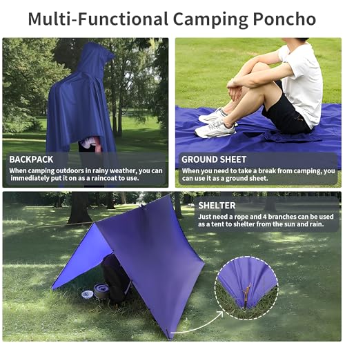 Image of 3-in-1 Unisex Camping Rain Poncho with hooded, Shelter & Ground Sheet