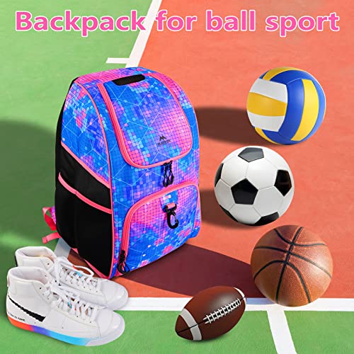 Matein Basketball Bag, Durable Girls Kids Youth Soccer Bag With Ball Holder & Shoe Compartment, Large Basketball Backpack For Training, Water Resistant Sports Bags Fits Volleyball Football, Colorful #TOP6