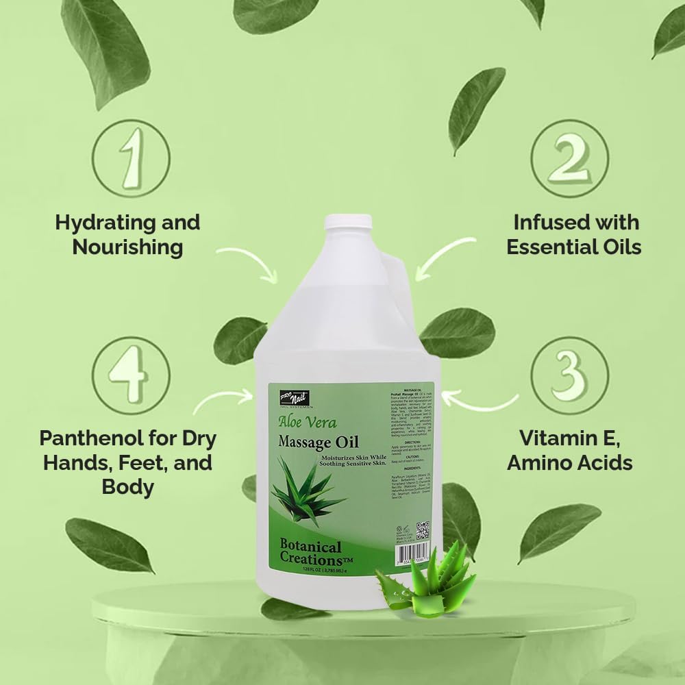 PRONAIL - Massage Oil, Aloe Vera, 128 Oz - Professional Full Body Massage Therapy, Manicure, Pedicure - Relax Sore Muscles and Repair Dry Skin, Enhanced with High Absorption Oils and Vitamin E