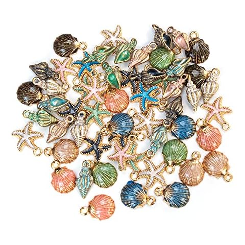 AUEAR, 60 Pack Ocean Starfish Conch Seashell Enamel Charms Pendants for DIY Jewelry Making (Ocean Style 1) Cover