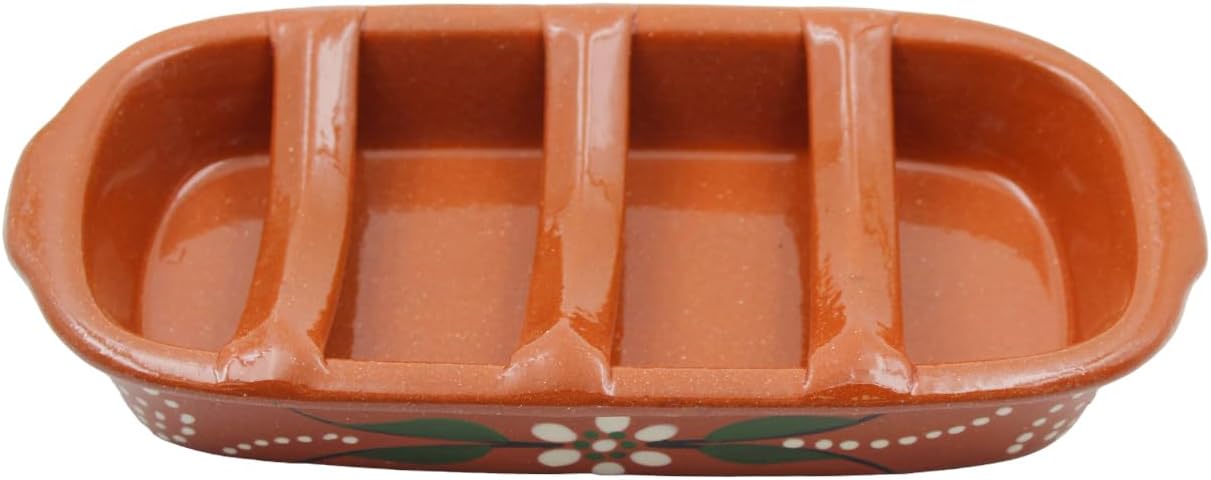 Hand-Painted Terracotta Rectangular Sausage Roaster, Made in Portugal