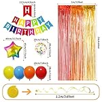 Multicolored Rainbow Birthday Party Decorations Pack with Banner, Balloons, Confetti, Fringe Curtain, Heart Star Foil Balloons, Hanging Swirls - Image 3