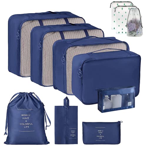Organizadores para Maletas, 11 en 1 Set de Organizadores de Viajes, Cubos de embalaje, Bolsas de ropa, Cubo de viaje, para de Viaje, Zapatos, Cubos de Embalaje Ropa, Cosméticos-Azul Marino Cover