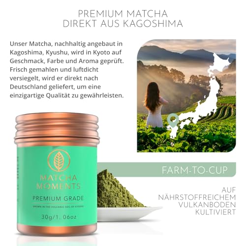 Matcha Pulver aus Japan 30g, Premium Grade, doppelt beschattet, steingemahlen, 100% rein Ideal für Matcha Latte, Smoothies oder pur von MATCHA MOMENTS