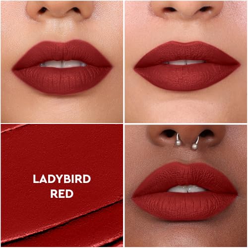 Image of Kiro Airy Matte Liquid Lipstick, Ladybird Red (Brick Red), 5 ml, Transferproof, Liquid Lip Colour, Long Lasting, Vegan, No Parabens, Avocado Oil, Non Toxic Lipstick for Intense Colour (Pack of 2)