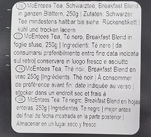 McEntee's Irish Breakfast Tea ( Pack of 4 ) - 250g X 4 Bags  Award Winning & Blended in Ireland. Strong & CITRUSY. A Traditional Irish Blend of Ceylon and Assam Teas. IrelandS Favourite Loose Tea