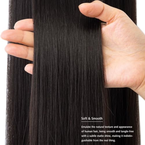 Yamel Clip in Hair Extensions One Piece 5 Clips Long 16 inch Darkest Brown Straight Synthetic Hairpieces 3/4 Full Head Clip in Hair Extension - Image 3