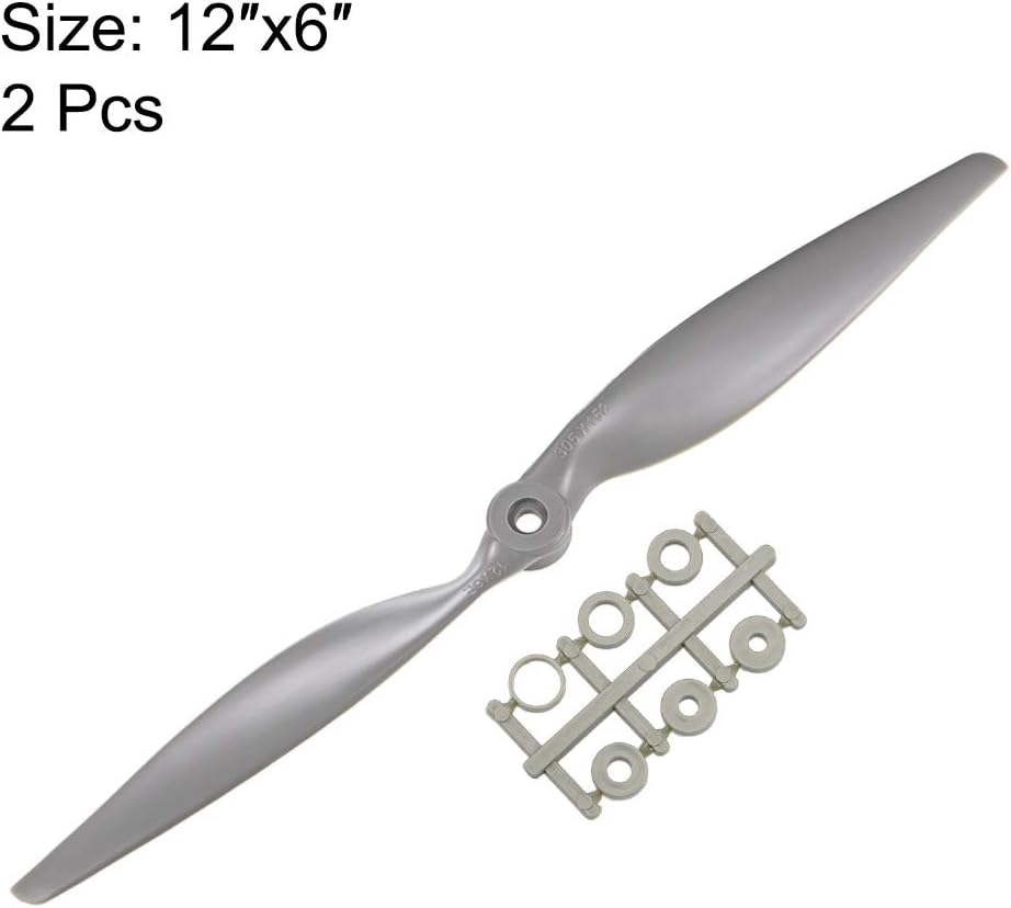 uxcell RC Propellers CW 12x6 Inch 2-Vane for Airplane Nylon Gray 2Pcs with Adapter Rings