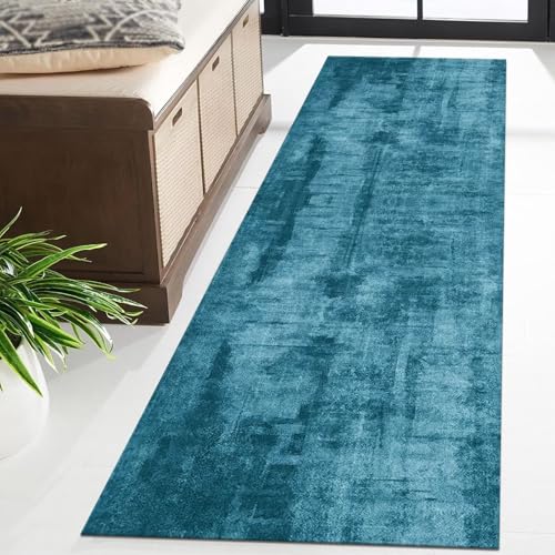 Tapis de couloir bleu foncé 70x400 cm abstrait antidérapant et lavable
