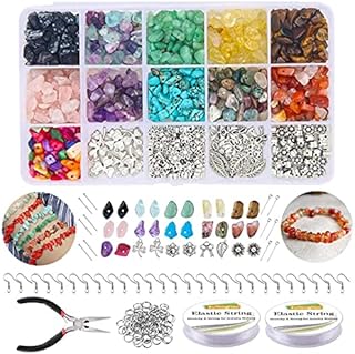 Jewellery Making KitCHB Crystal Beads Natural Stone for Jewellery Making Kit Jewellery Making Tools15 Colors Gemstone Beads DIY Ring Earring Necklace Bracelet Wire (Beads Making Kit)