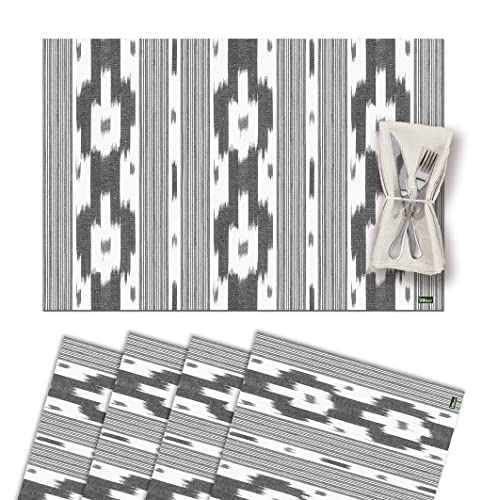 Set di 4 Sottopentola Singola in Vinile Lavabile Impermeabile Antimacchia Antiscivolo Antiaderente e Resistente al Calore Stile Ikat-Maiorca Mantovana grigio