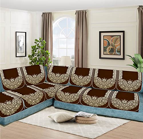 Image of L Shape Sofa Cover Set 7 Seater Sectional Couch Cover - Premium Stretch Fabric, Soft, Anti-Slip, Washable Slipcover for Living Room Sofa (Coffee Brown)
