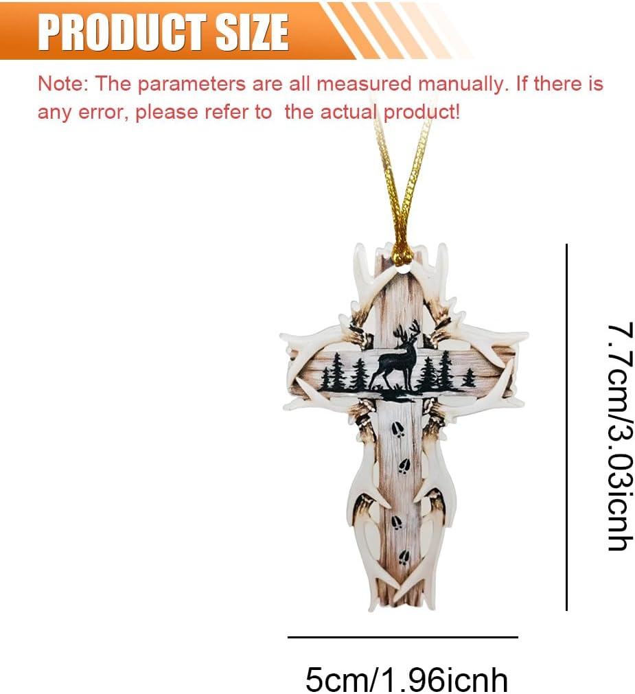 Deer & Cross Car Hanging Ornament, 2D Flat Car Rear View Mirror Charm, Acrylic Mirror Pendant, Universal Vehicle Interior Decoration Accessories for Men/Women Present (Deer) image 2