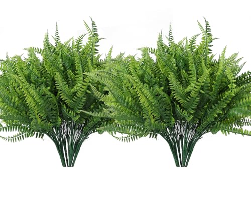 RECUTMS Artificial Boston Ferns,12 Bundles Faux Greenery Ferns