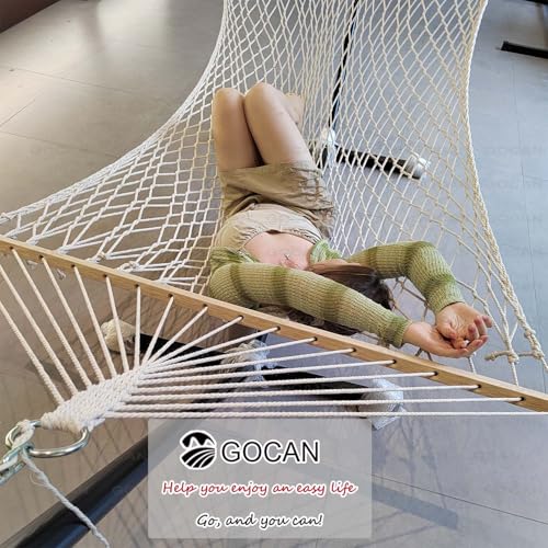 Image of GOCAN Mesh Hammock,Cotton Rope hammocks with Chains Hooks Tree Straps fit Stands from 9' to 15' for Outside Indoor Patio Yard