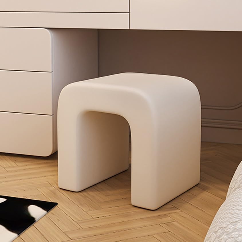 Lambswool Bedroom Chair, Vanity Stool, Shoe Bench, Upholstered Entryway Pouf, Stylish Seating for Living Room, Bedroom, Entry, Space-Saving Design