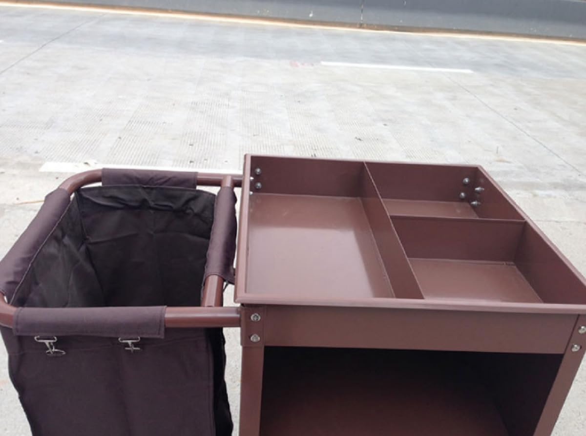 Carrello Multiuso per Pulizia, Carrello Compatto per Servizio, Carrello per Pulizie Hotel con Borse in Tela Rimovibili e Ruote con Blocco per Pulizia di Hotel e Appartamenti,A Style