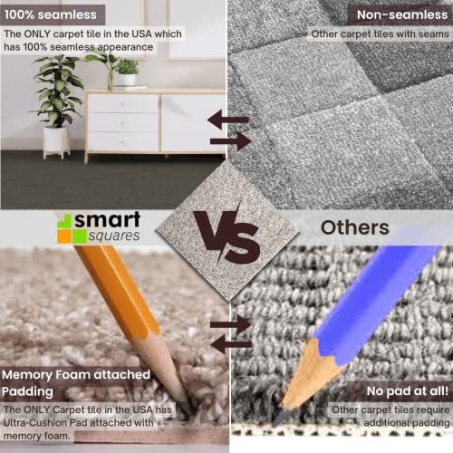 Smart Squares In A Snap Premium Residential Soft Padded Carpet Tiles 8X8 Inch, Seamless Appearance, Peel And Stick For Easy Diy Installation, Made In The Usa (Sample, 383 Rustic Charm) #TOP3