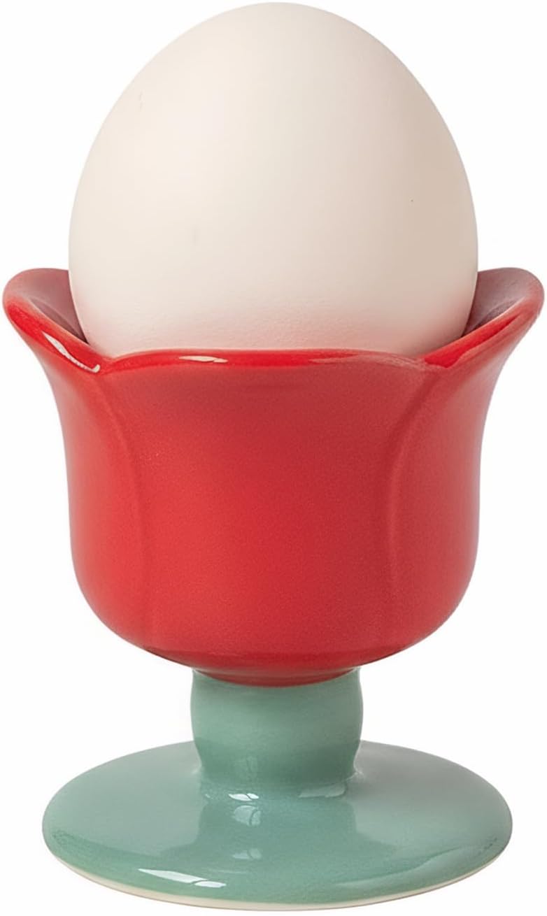 Ceramic Egg Cup,Cute Porcelain Egg Cups for Soft and Hard Boiled Eggs,Boiled Cooking Store and Serve Flower Eggs Holder,Tray Kitchen Gadgets Tools for Home Breakfast & Cafe Decor (Red)