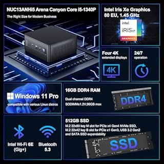 Intel NUC 13 Pro for ASUS NUC 13 Pro NUC13ANHi5 Arena Canyon Mini PC, i5-1340P, 16GB RAM, 512GB SSD, Mini Computer Win 11 Pro für Business Home Office, Unterstützung 8K/4K Quad Display/WiFi 6E/BT 5.3